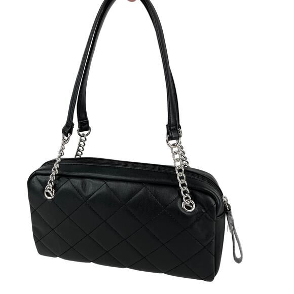 Tahari Calista Vegan Leather Satchel Black Quilted New - Picture 3 of 14